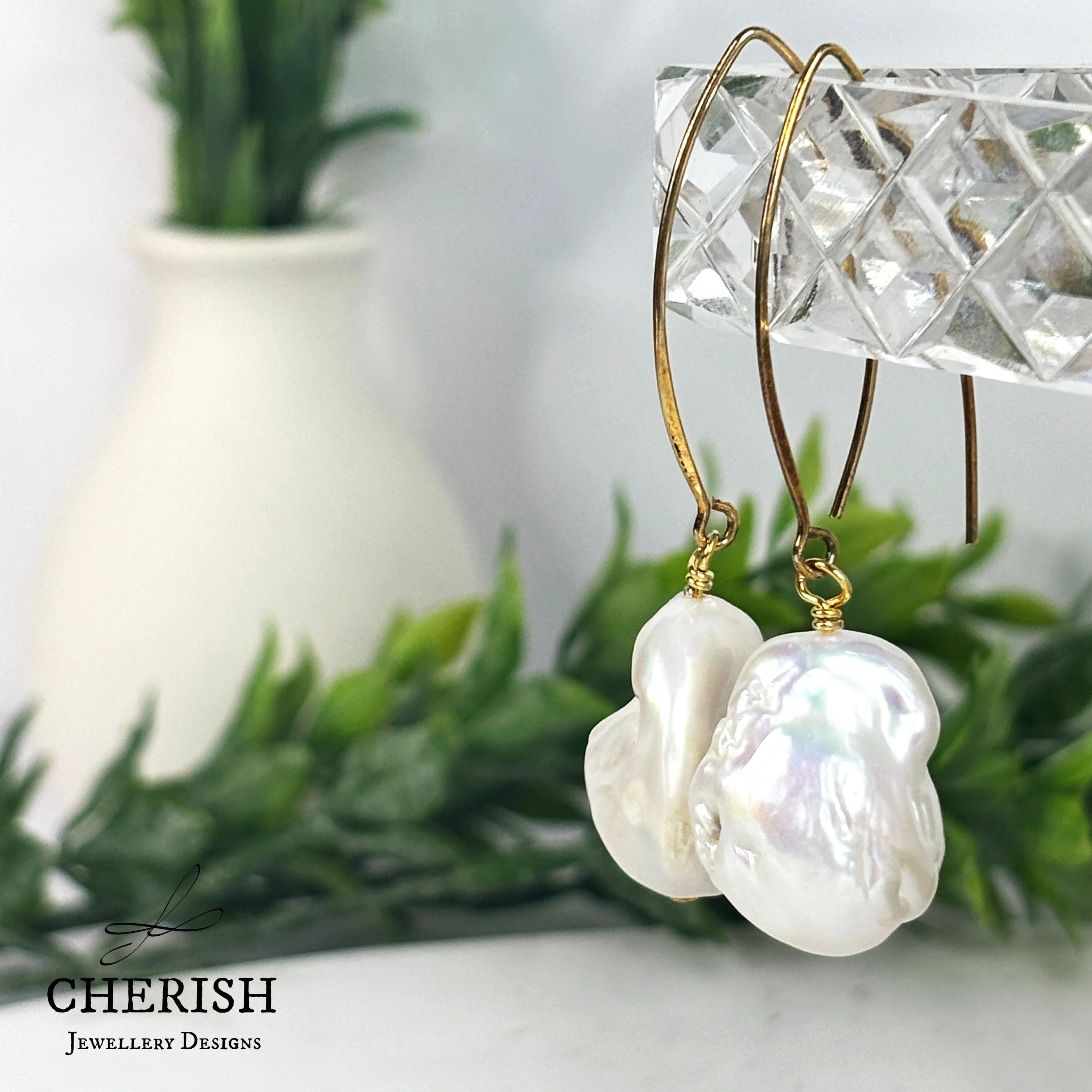 Isabella Baroque Pearl Marquise Earrings - Image 3