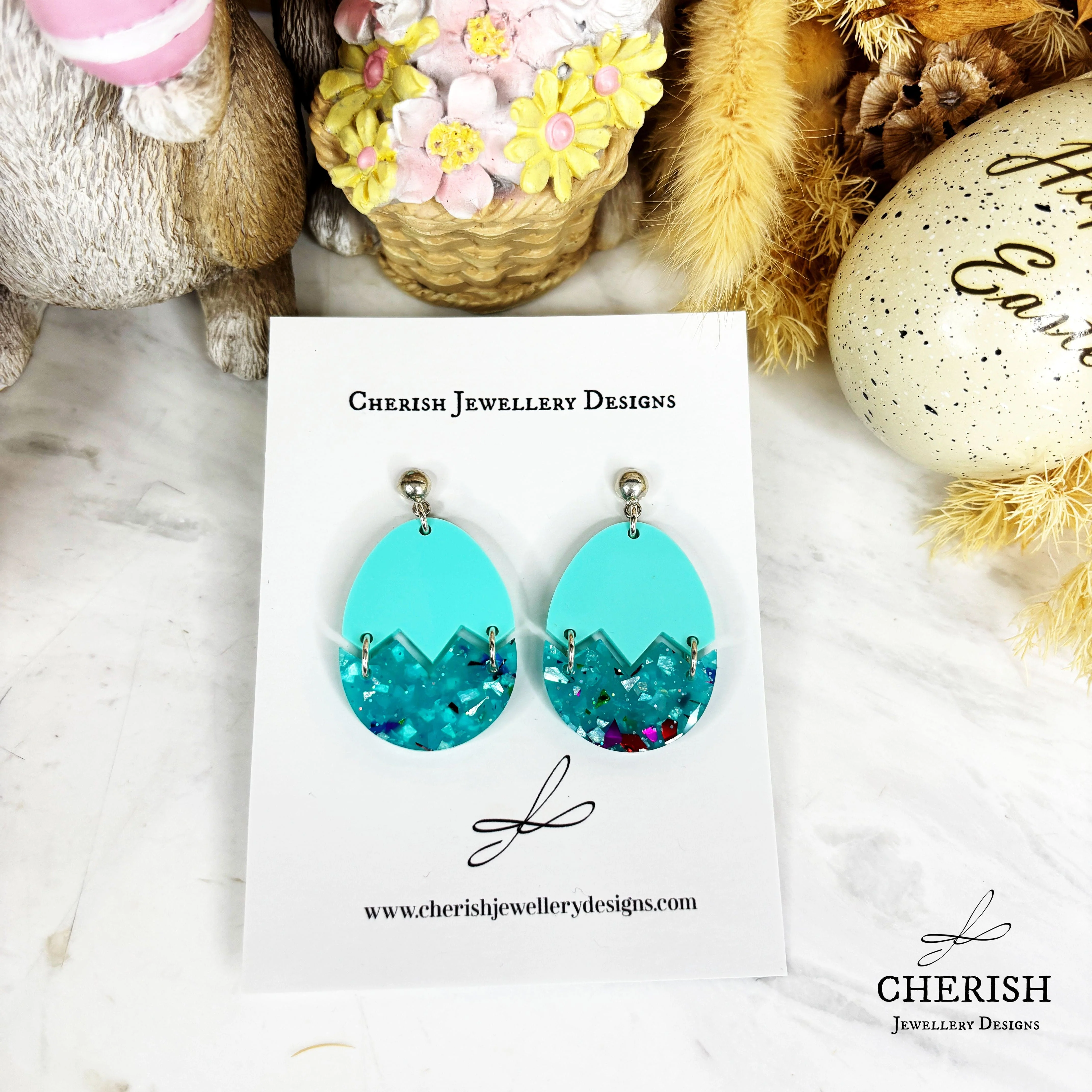 Glitter Cracked Easter Egg Earrings - Image 2