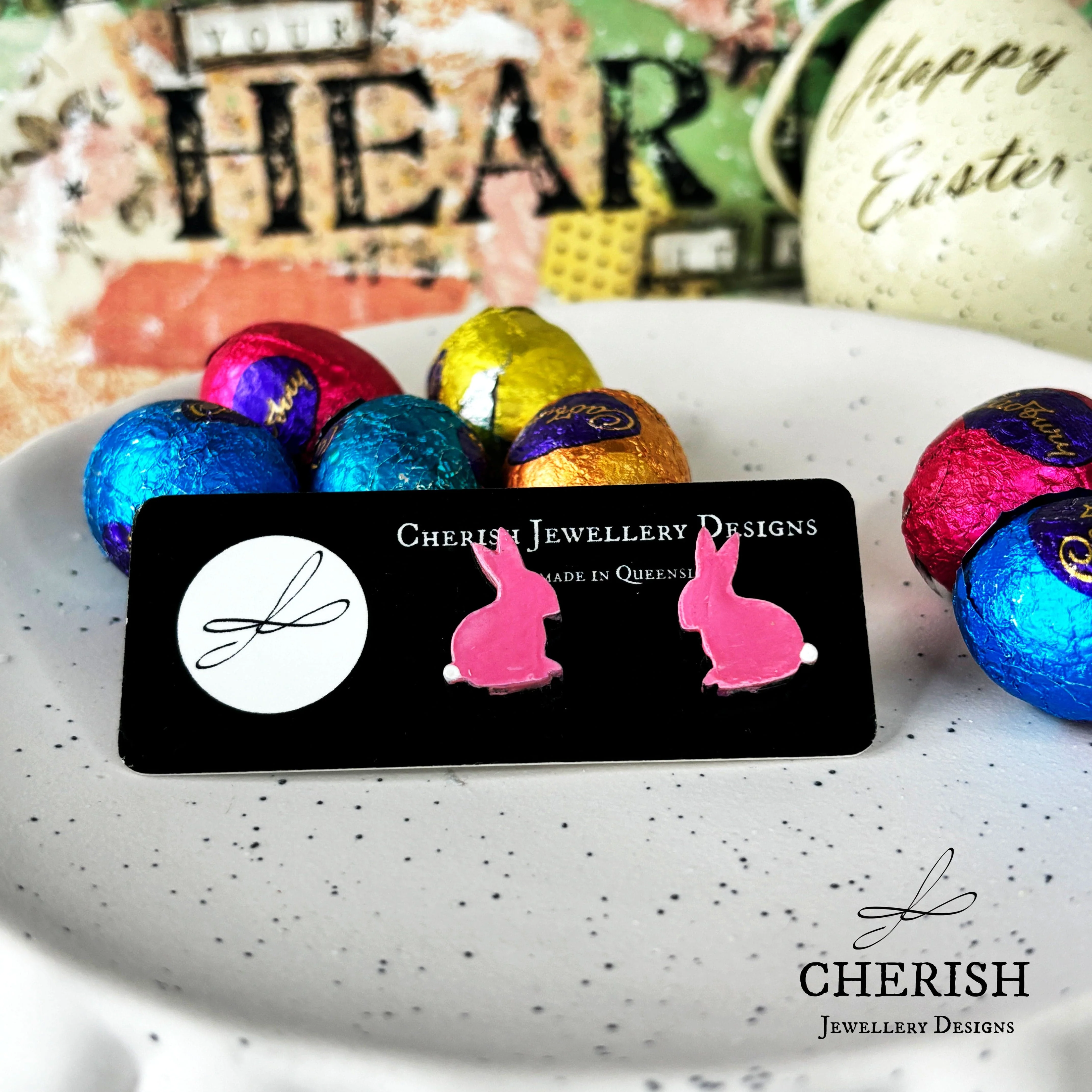 Hand painted Cottontails Stud - Image 4