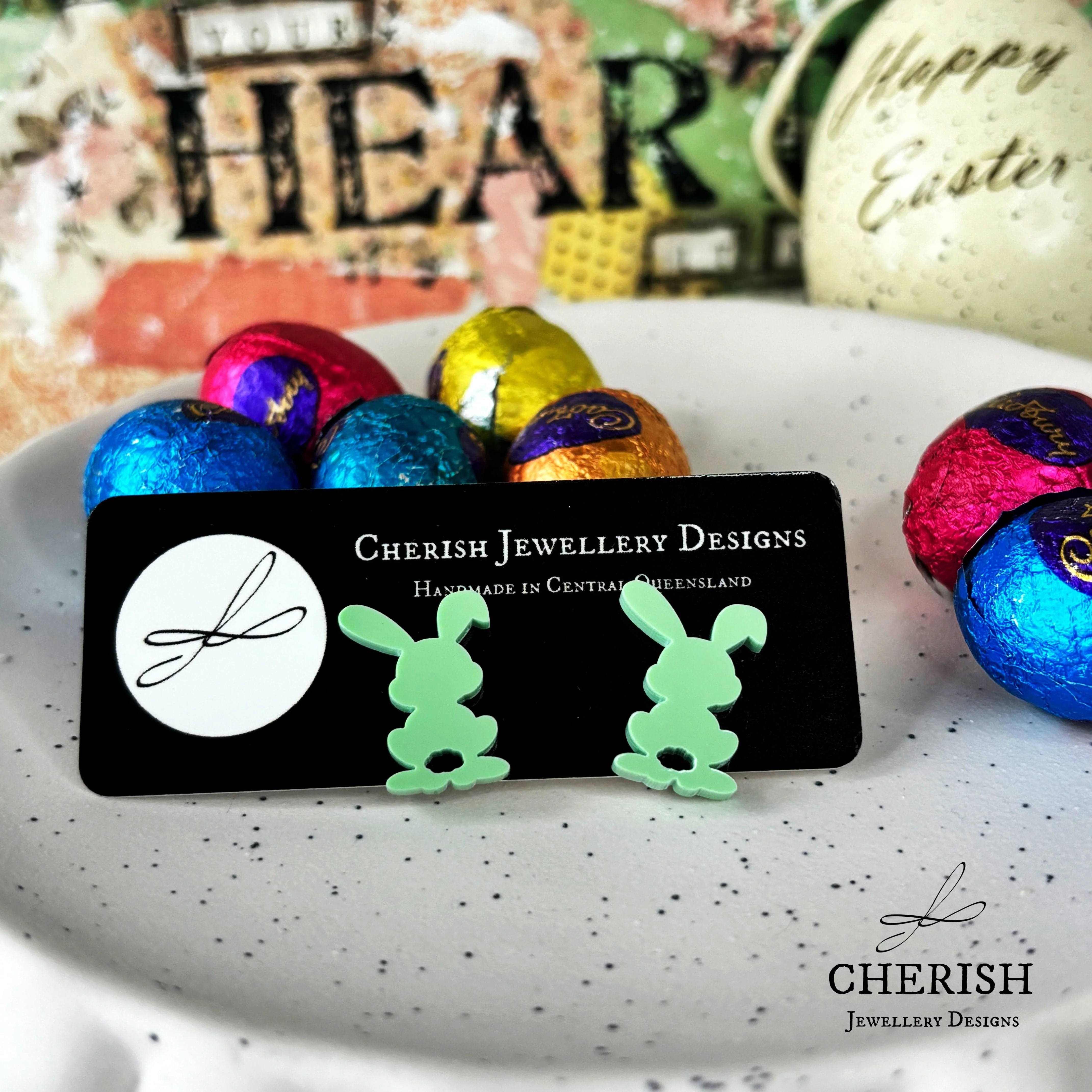 Pastel Hoppy Bunny Stud Earrings
