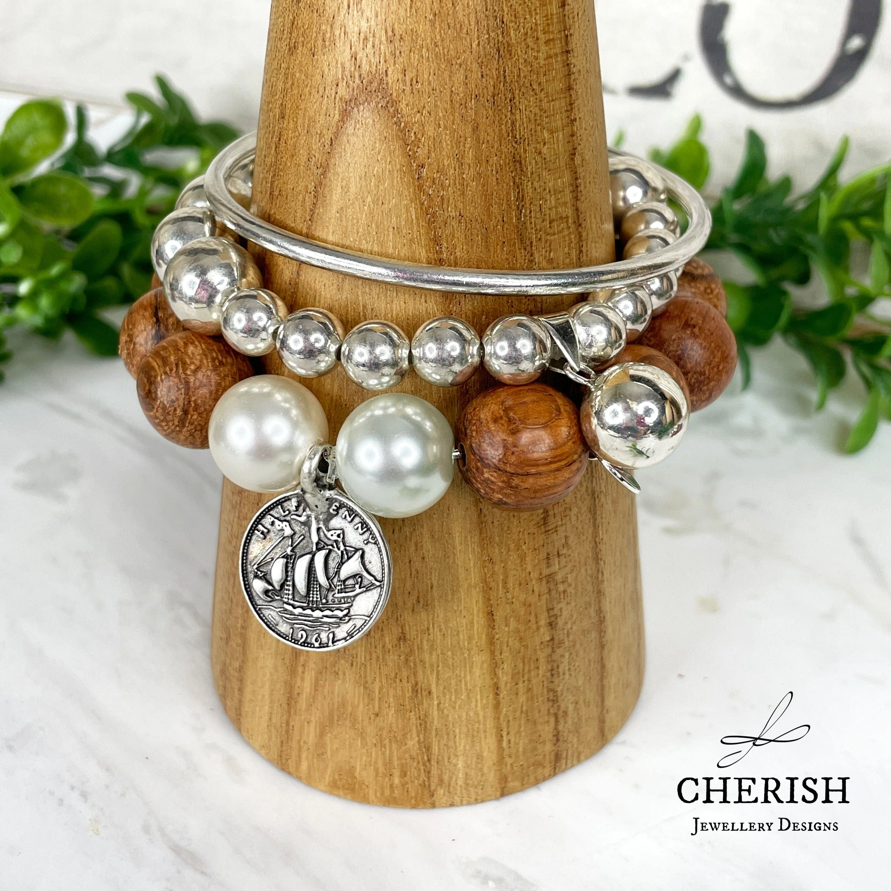 Penny Timber and Pearl Bracelet - Image 3