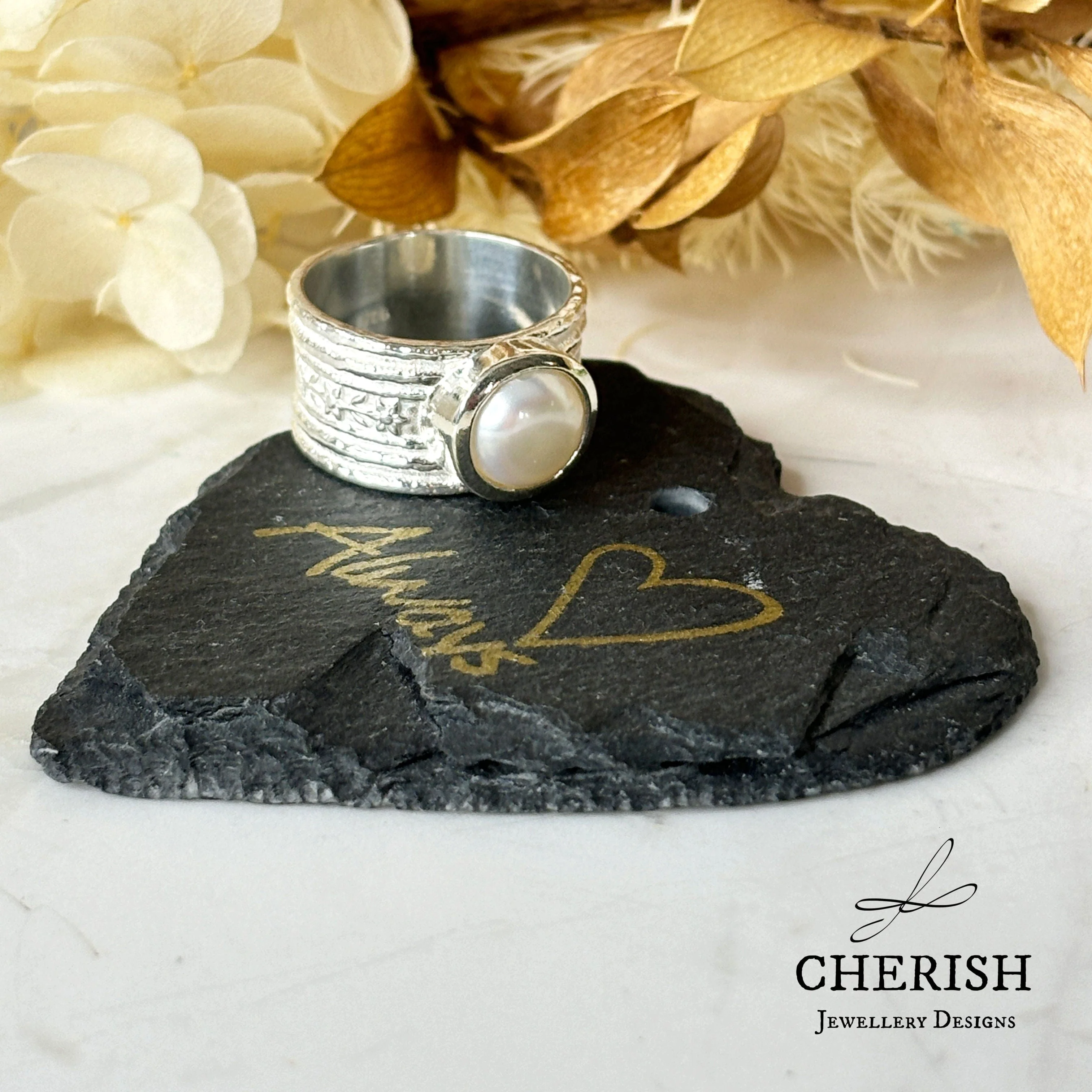 Round Pearl Ring with Intricate Band - Image 2