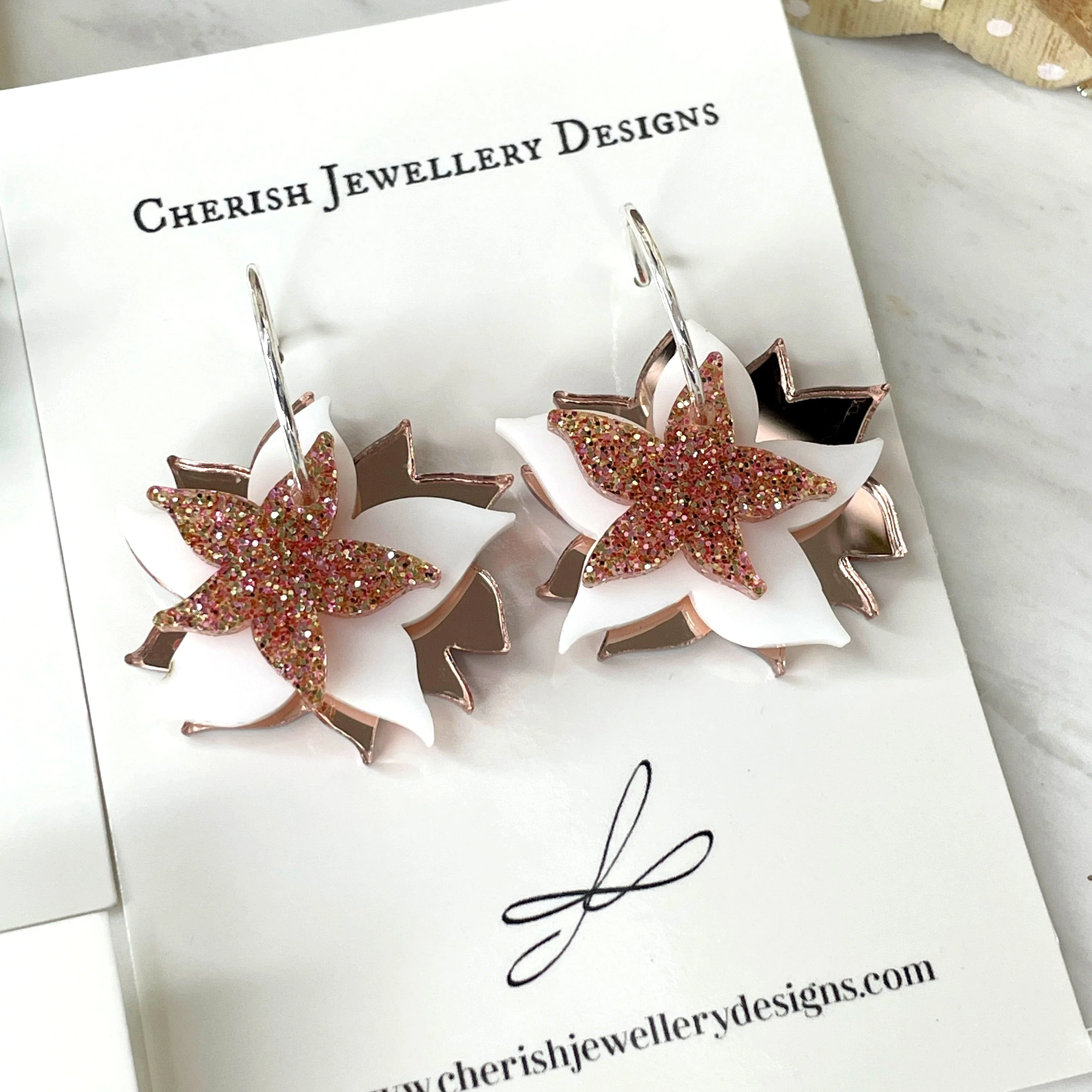 Stacked Snowflake Stud Hoop Earrings - Image 3