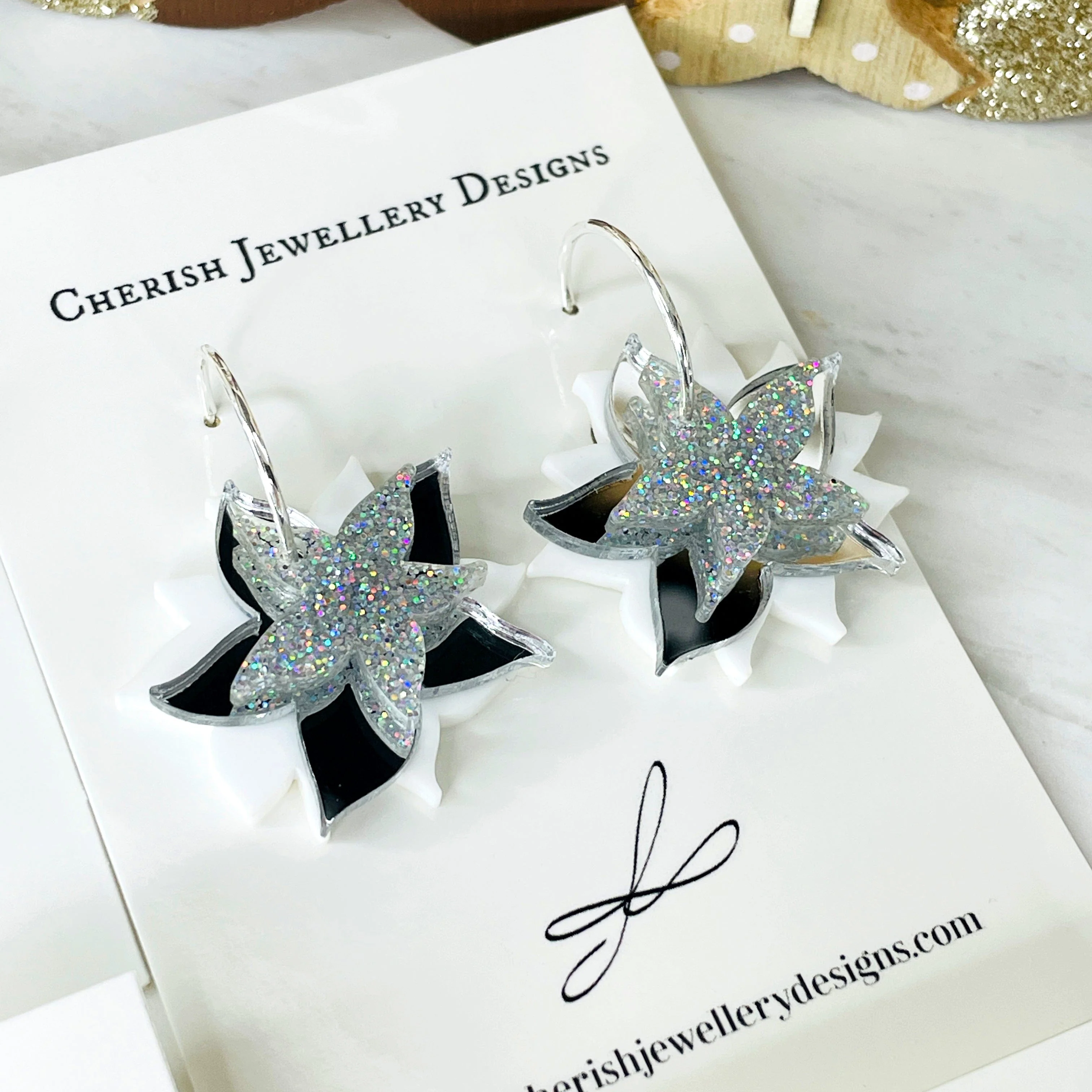Stacked Snowflake Stud Hoop Earrings - Image 4