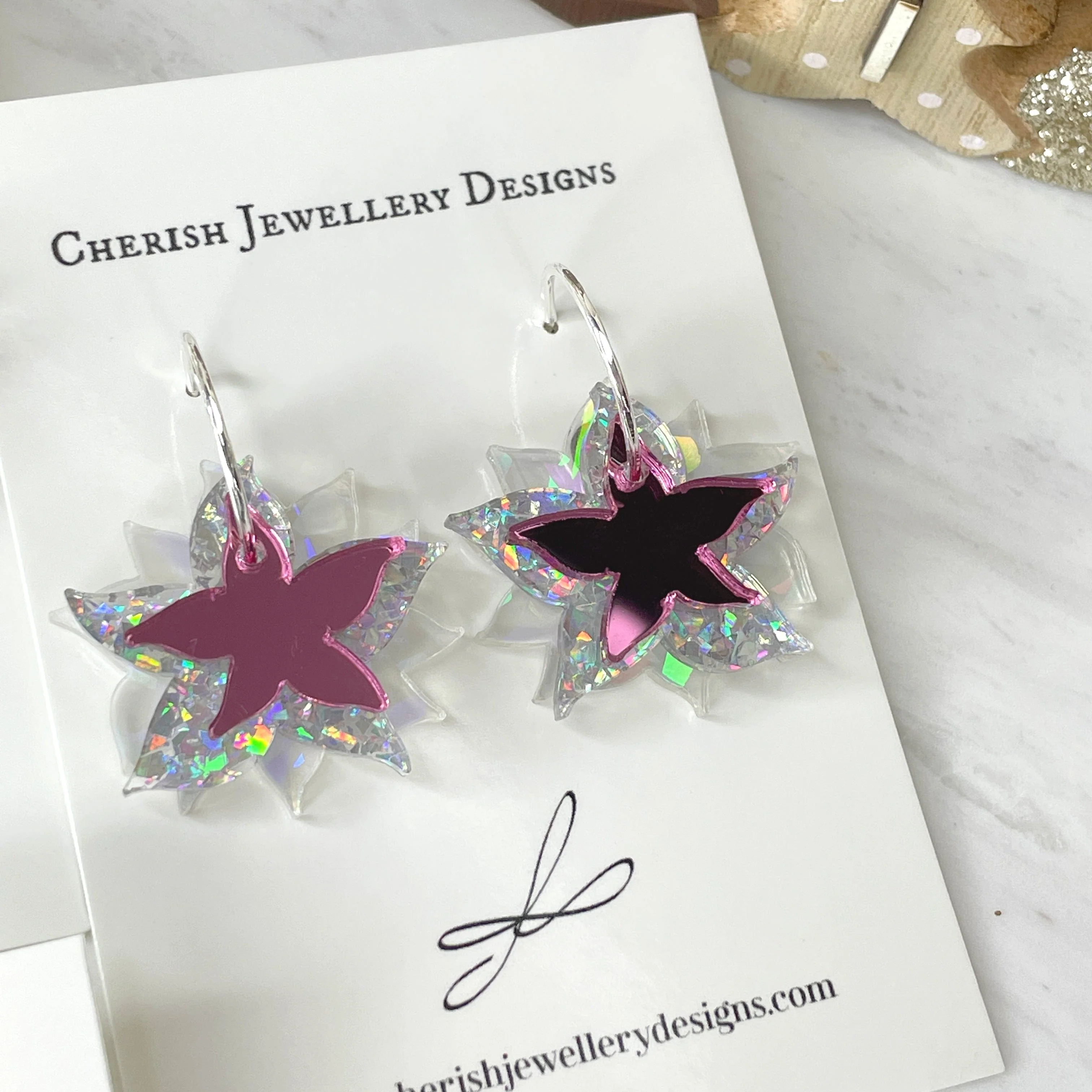 Stacked Snowflake Stud Hoop Earrings - Image 5