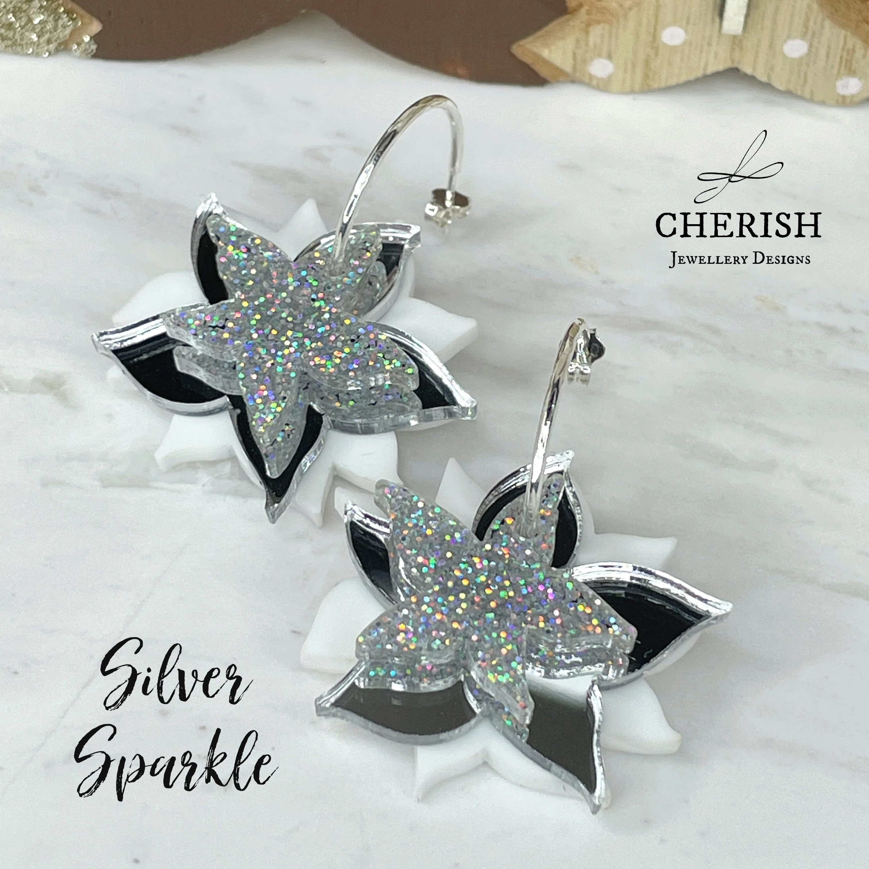 Stacked Snowflake Stud Hoop Earrings - Image 6
