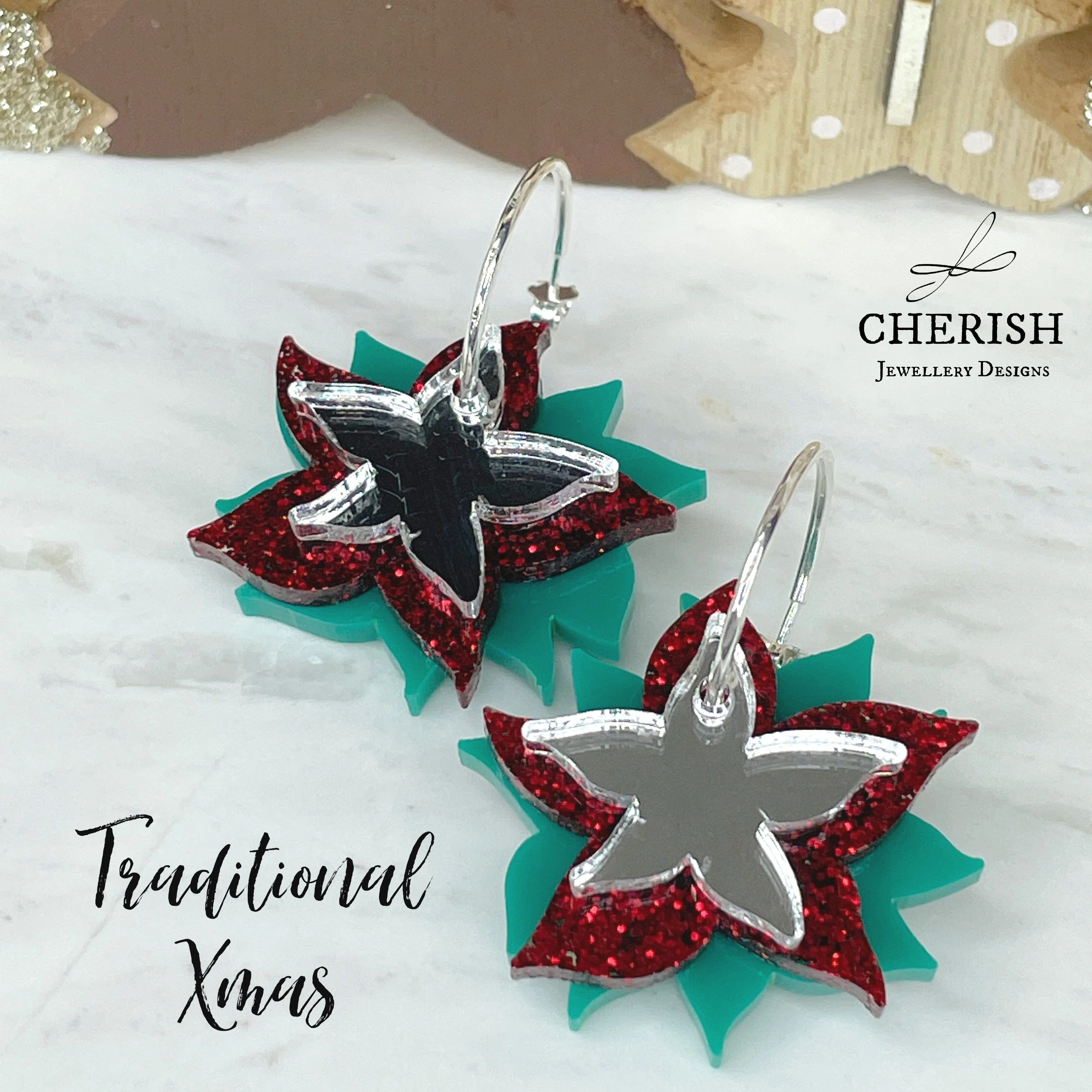 Stacked Snowflake Stud Hoop Earrings - Image 8