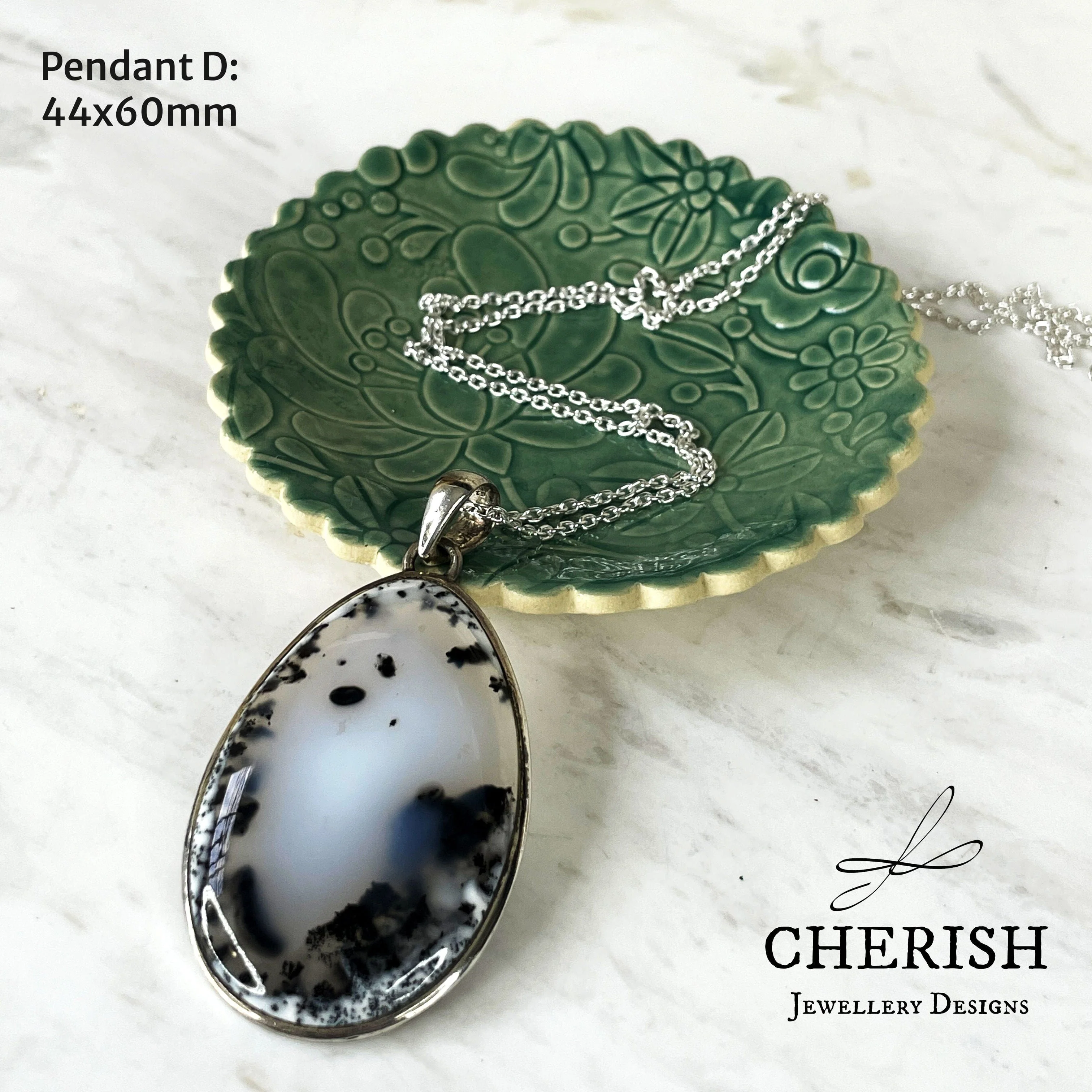 Sterling Silver and Dendritic Opal Oval Pendant - Image 4