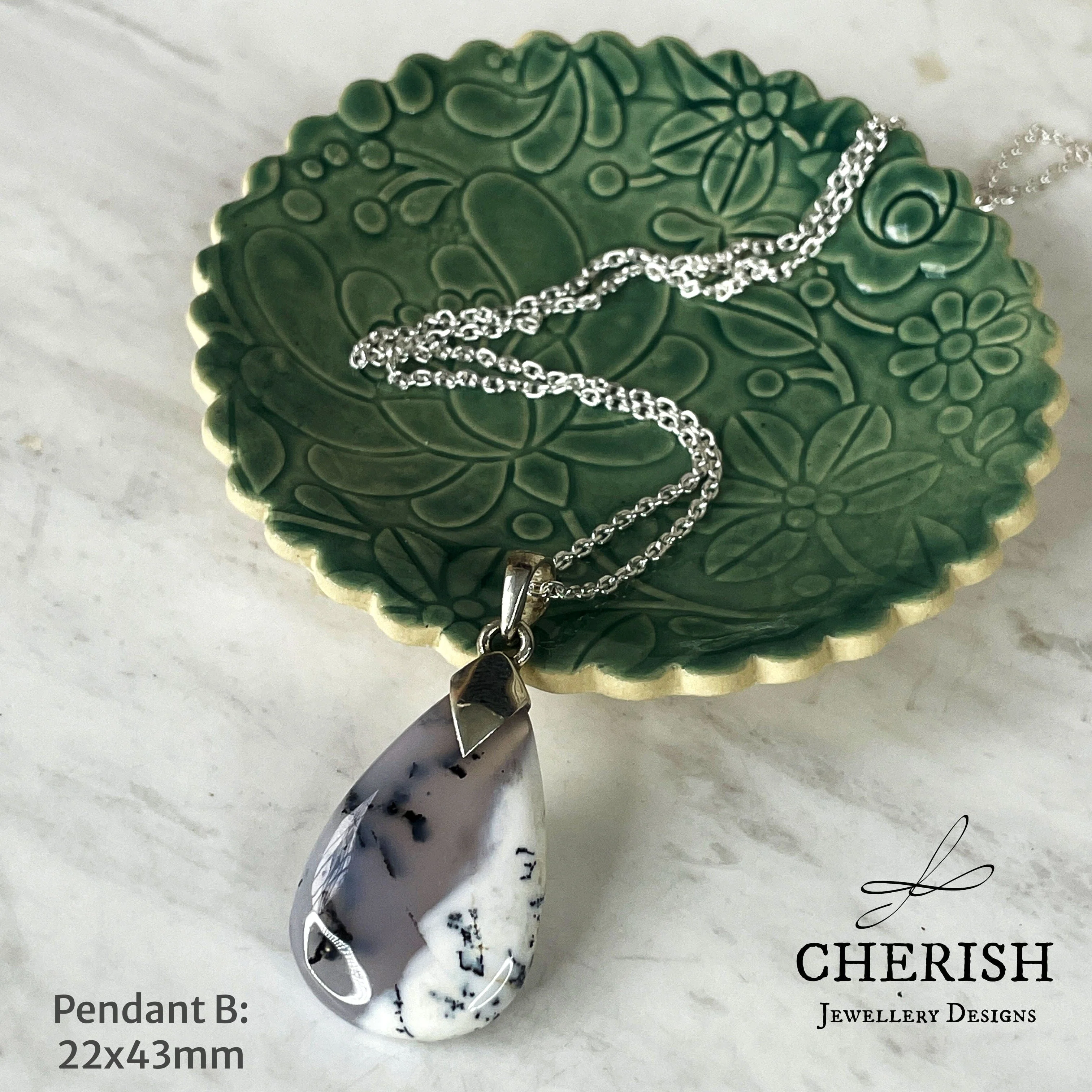 Sterling Silver and Dendritic Opal Teardrop Pendant - Image 2