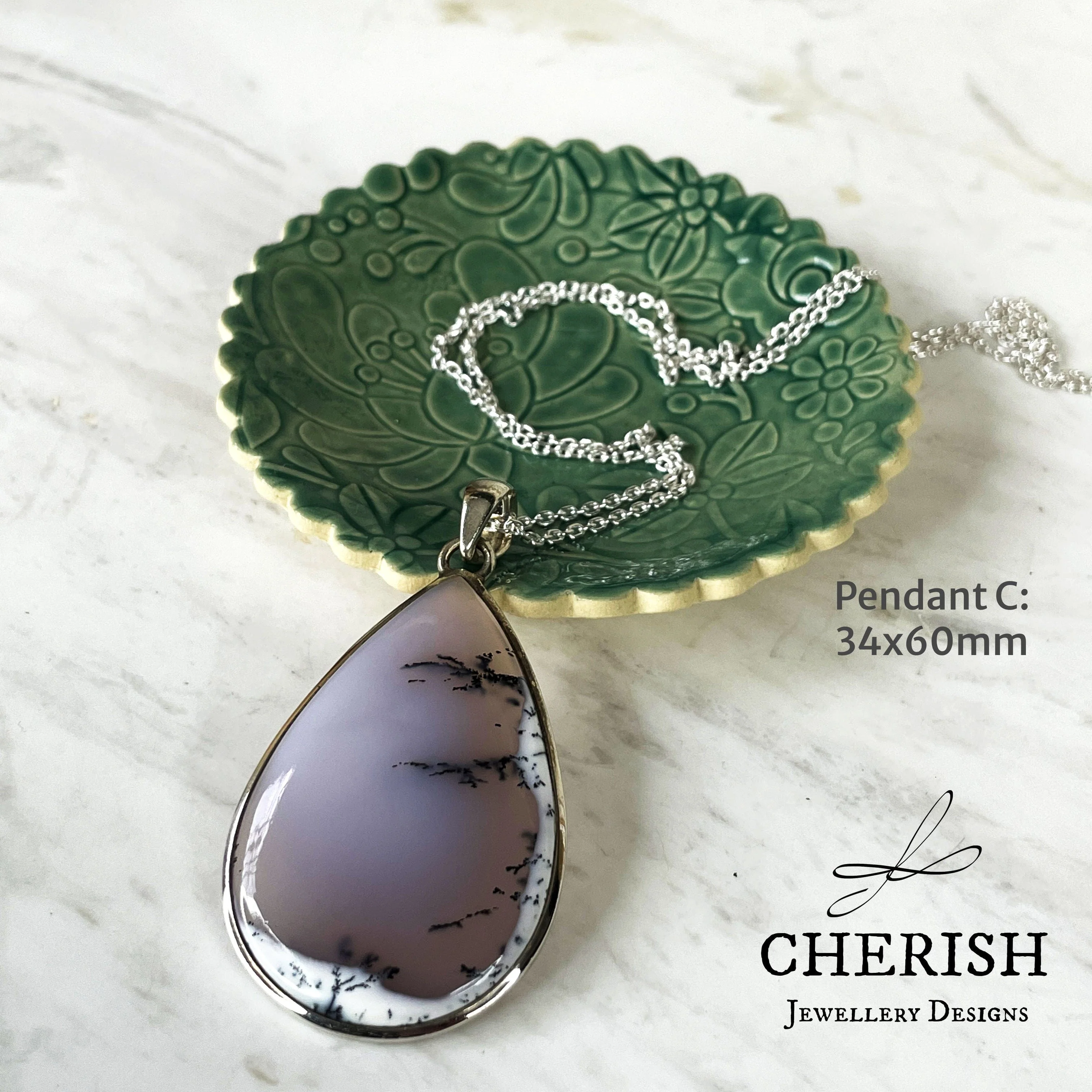 Sterling Silver and Dendritic Opal Teardrop Pendant - Image 3